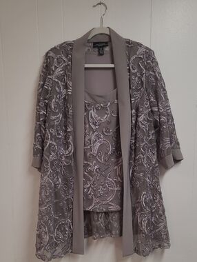 R&M Richards Elegant Evening Jacket & Shell Set Taupe + Lavender Size 18W